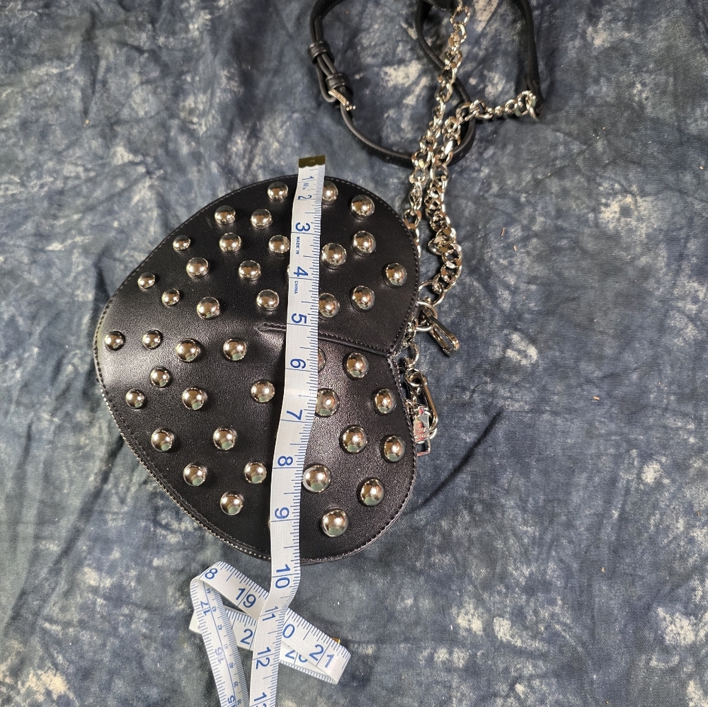 Steve Madden black shoulder strap heart shape purse with studs. - Picture 7 of 8